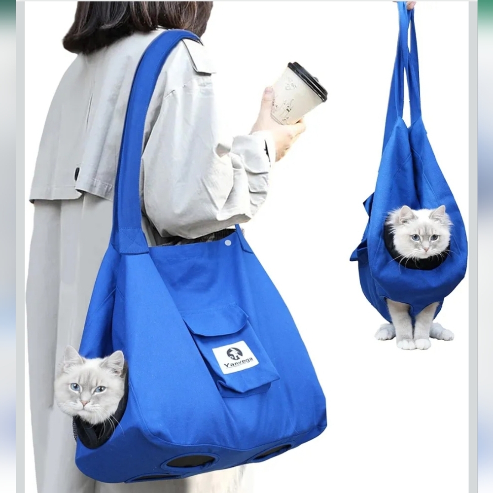Cat Pouch Carrier Backpack - Blue Size M Soft Hand-Free Adjustable Harness NWOT